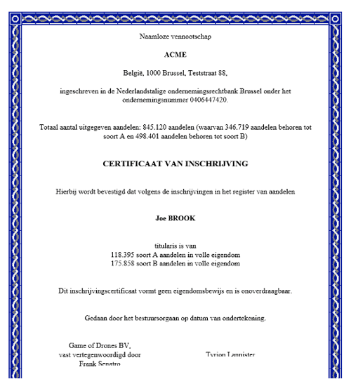 Share Certificate Corporify