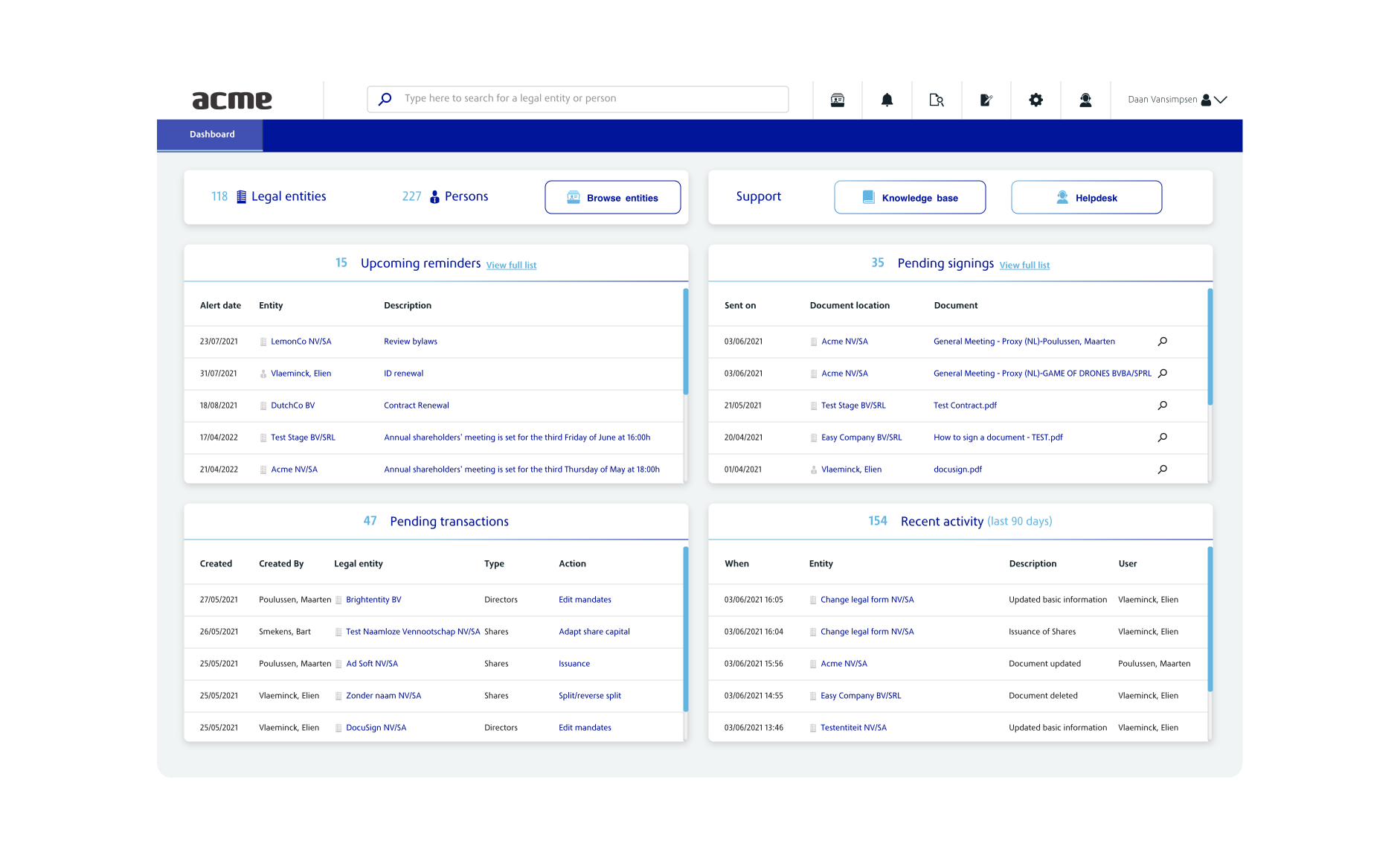 Corporify Dashboard spacing